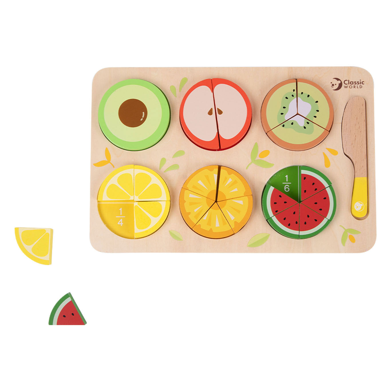Classic World houten fruit puzzel breuken, 22dlg.