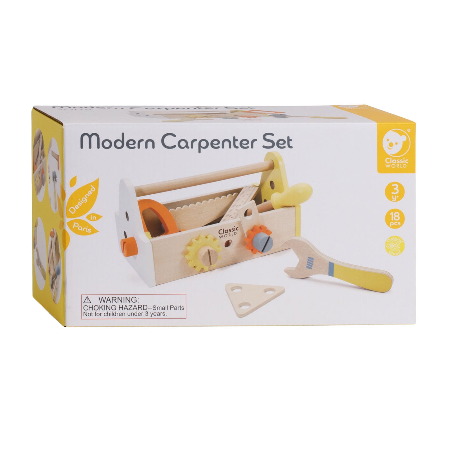Classic World houten timmermanset met gereedschapskist, 18dlg.