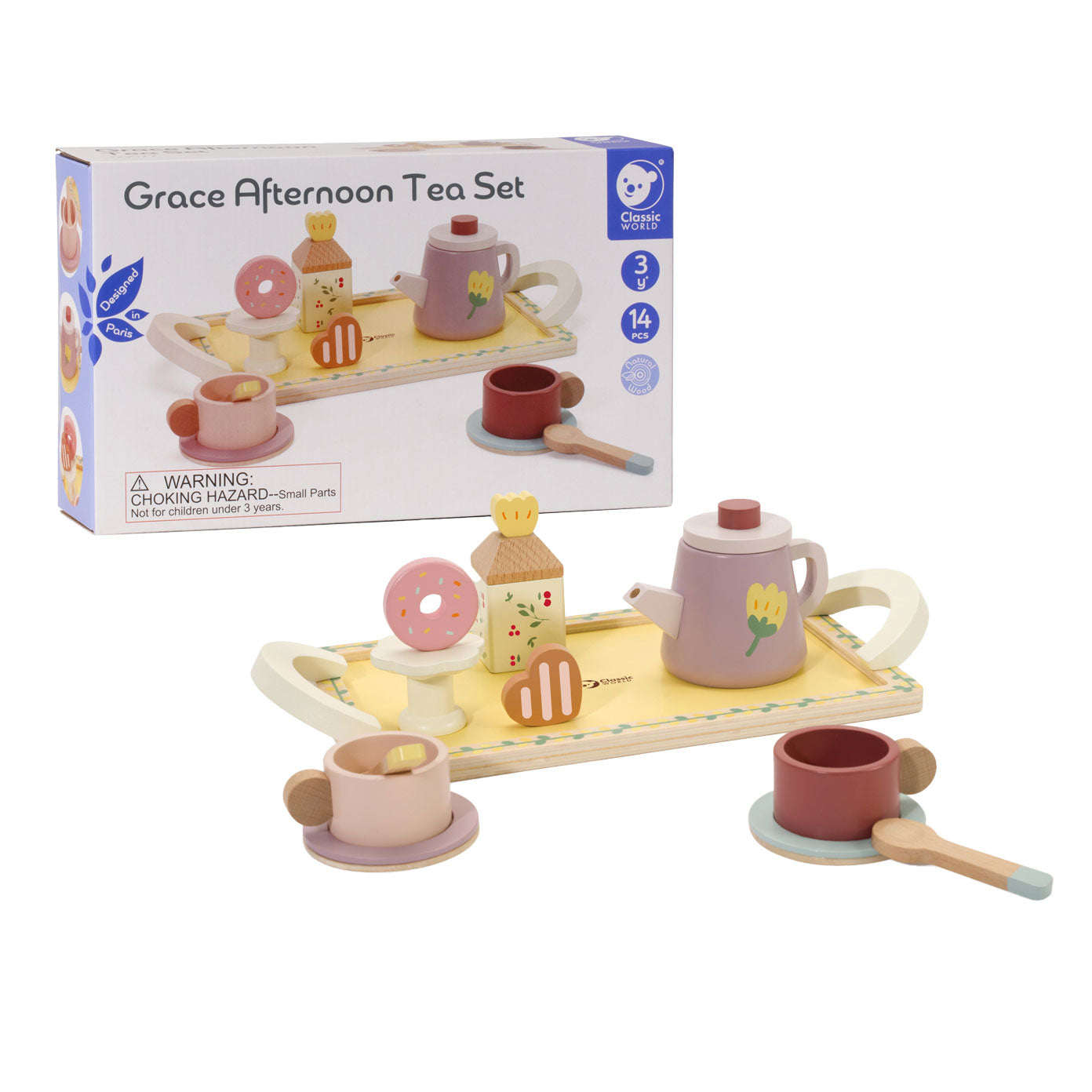 Classic World houten theeset grace met dienblad, 14dlg.