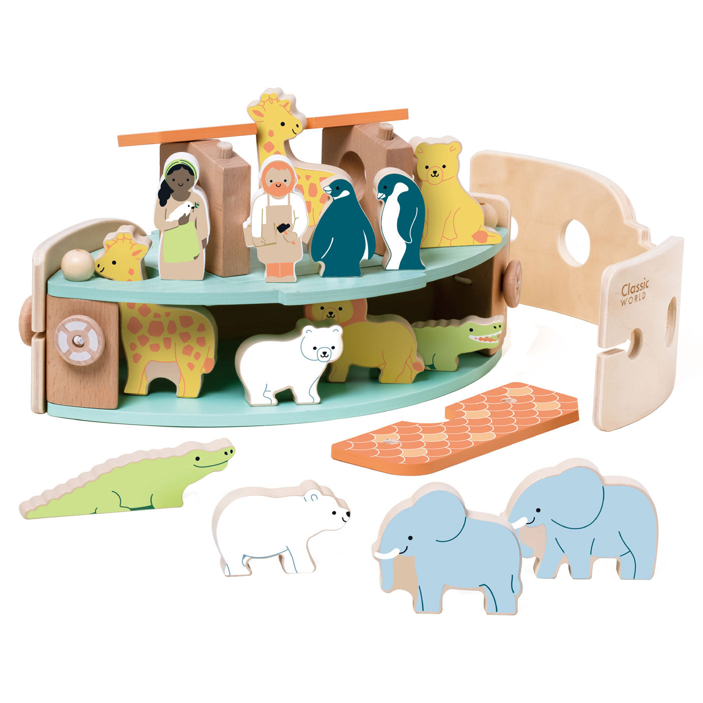 Classic World houten noah's ark boot bouwset met dieren, 16dlg.