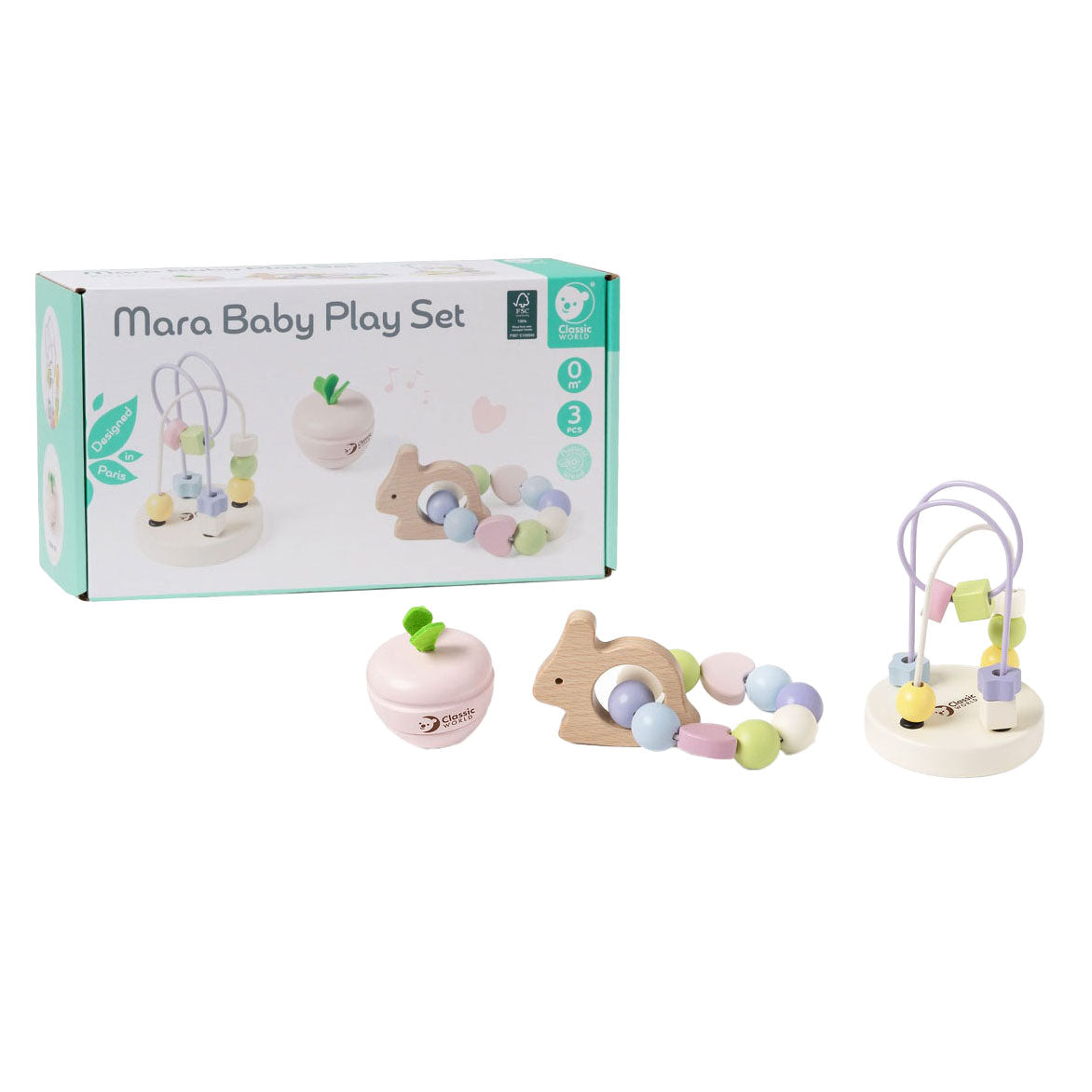 Classic World houten baby speelset mara, 3dlg.