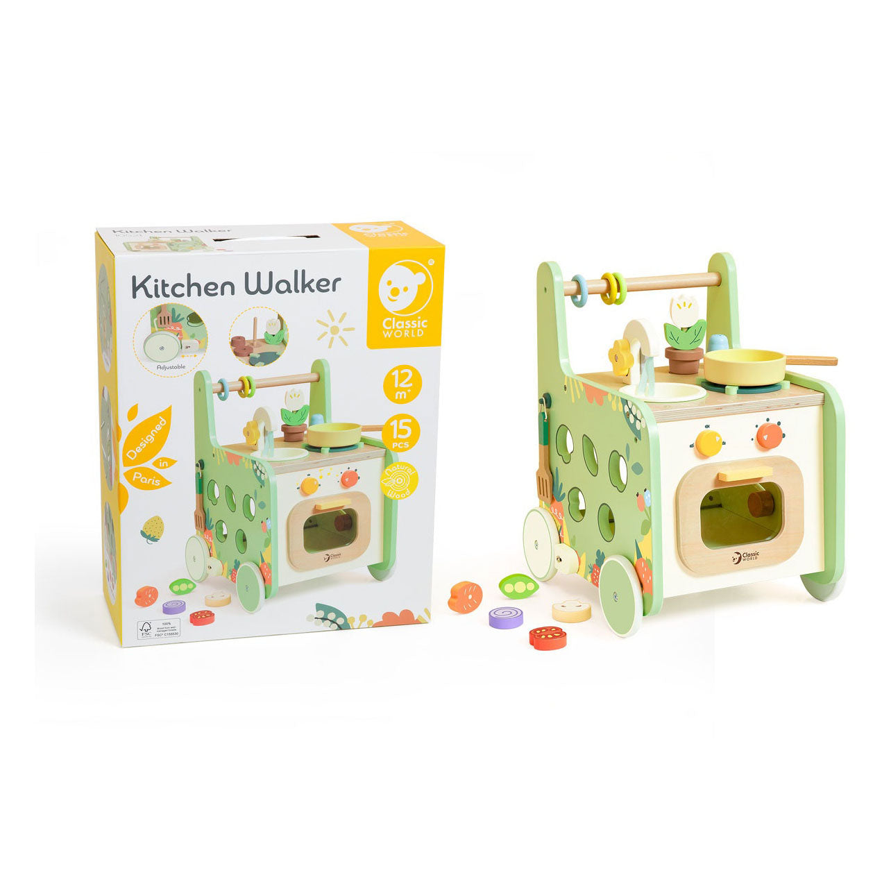 Classic World houten loopwagen keuken, 15dlg.