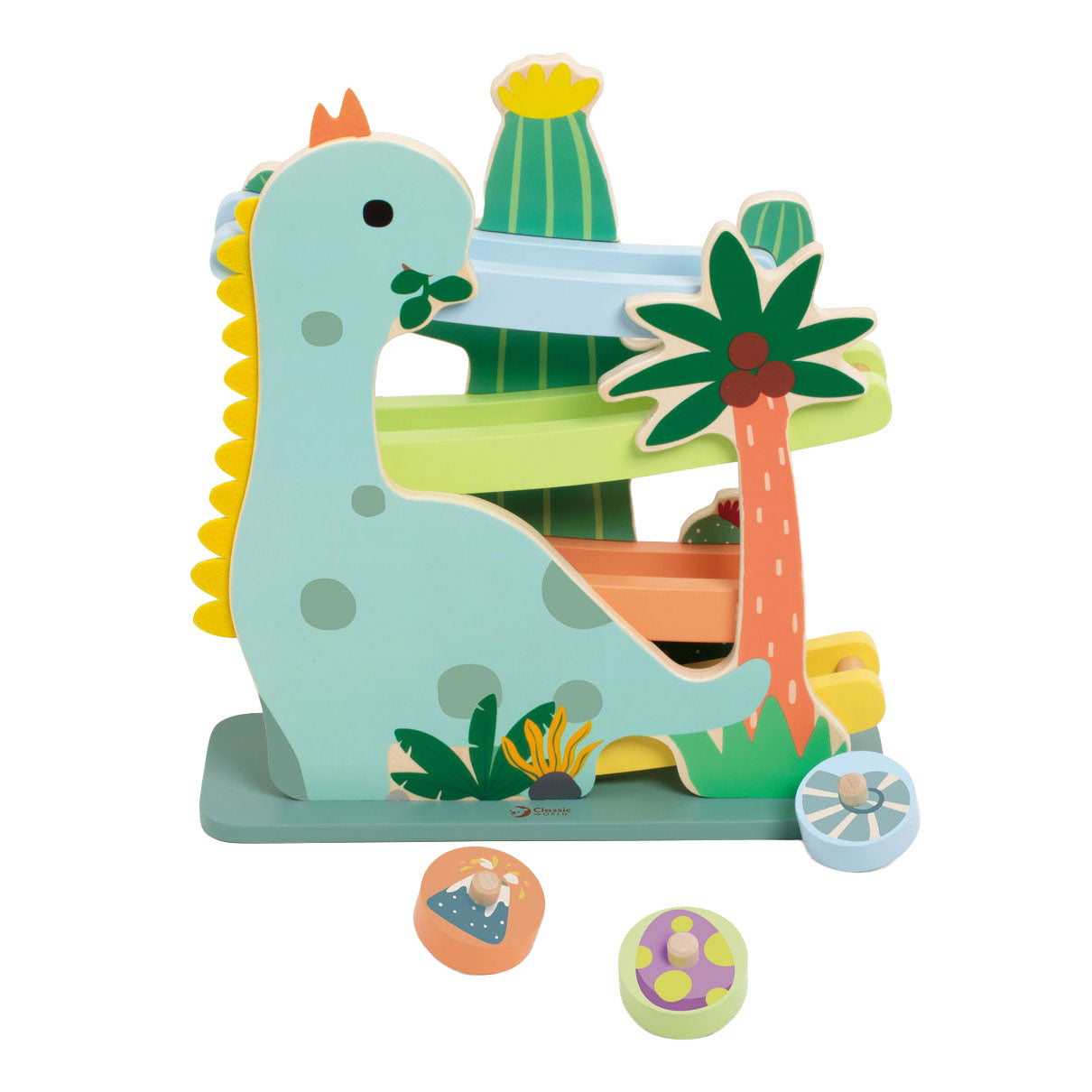 Classic World houten ballenbaan dinosaurus, 4dlg.
