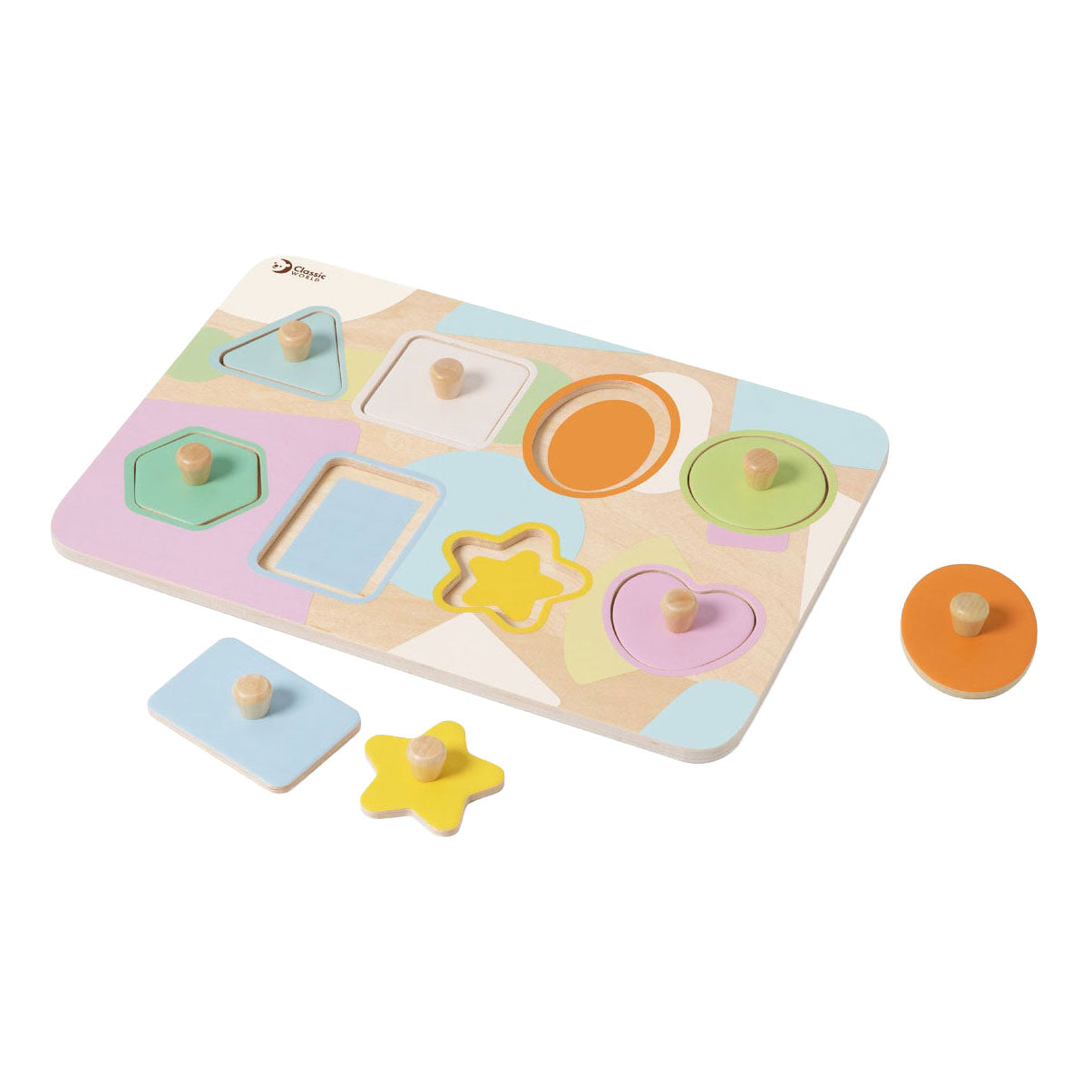 Classic World houten noppelpuzzel vormen, 8st.
