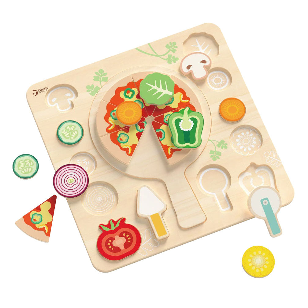 Classic World houten vormenpuzzel pizza, 22st.
