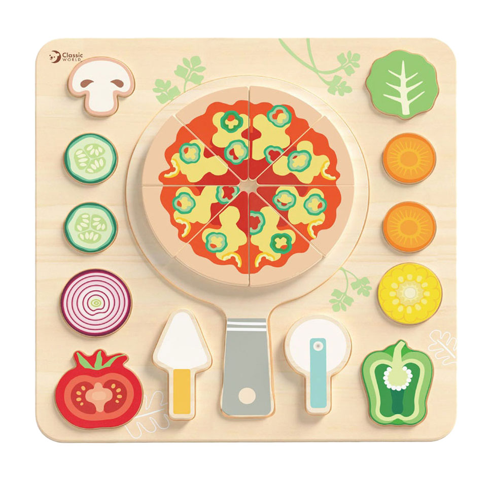 Classic World houten vormenpuzzel pizza, 22st.