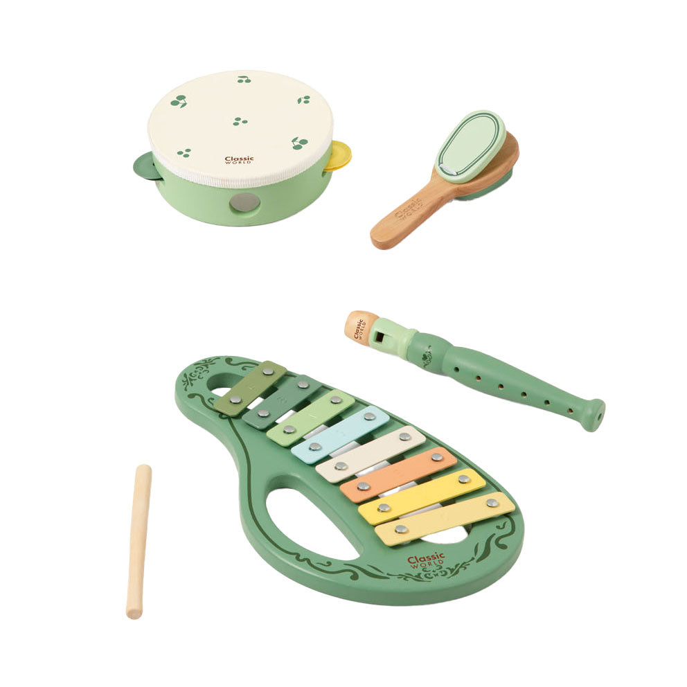 Classic World houten vintage muziekinstrumenten set, 5dlg.