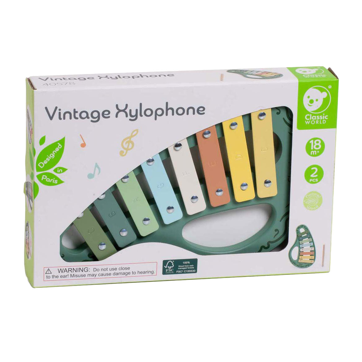 Classic World houten vintage xylofoon groen 2dlg.