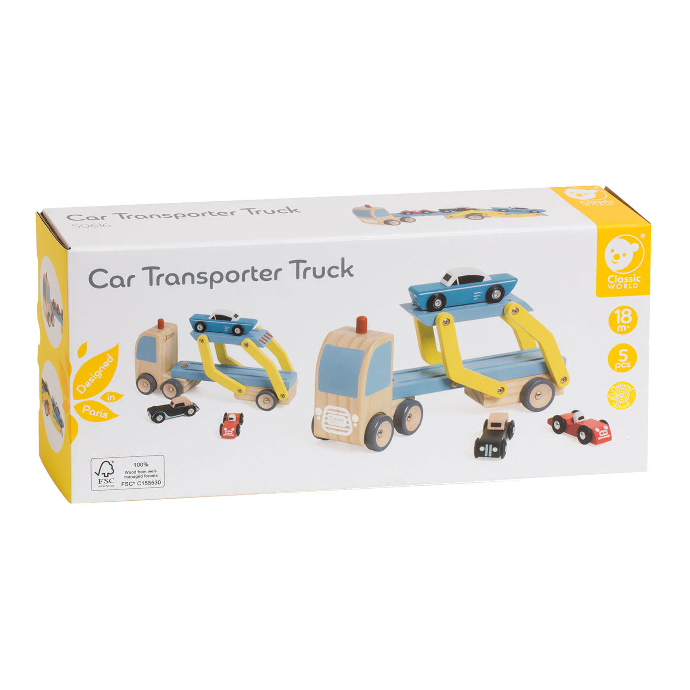 Lobbes Speelgoed BV Classic world houten transporter met 3 auto's