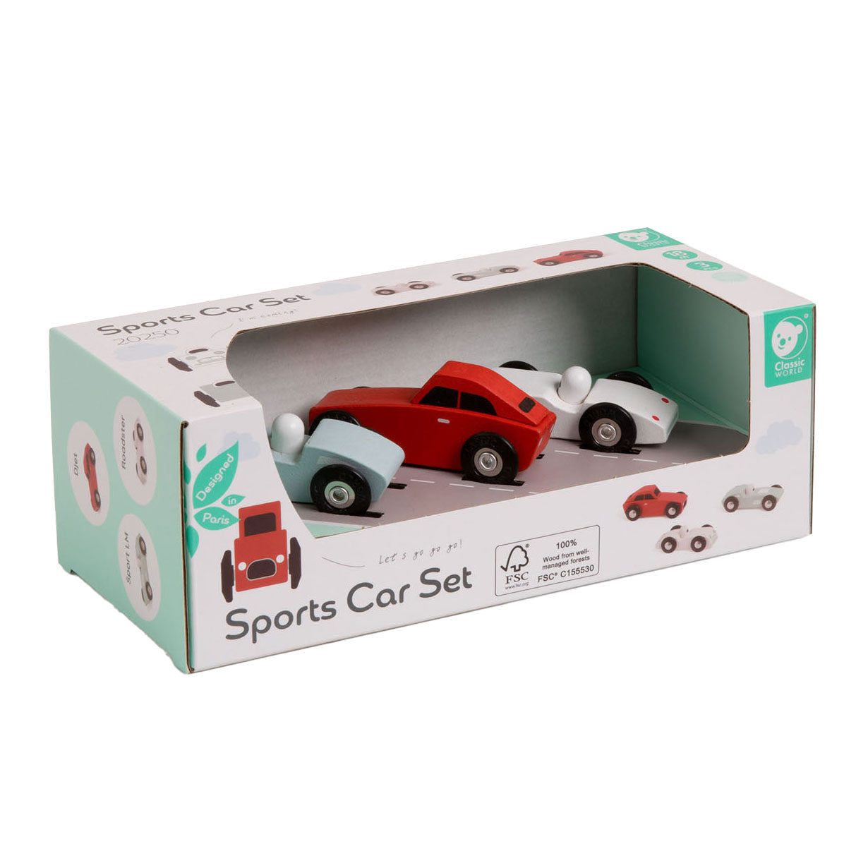 Classic World houten sportauto's set, 3st.