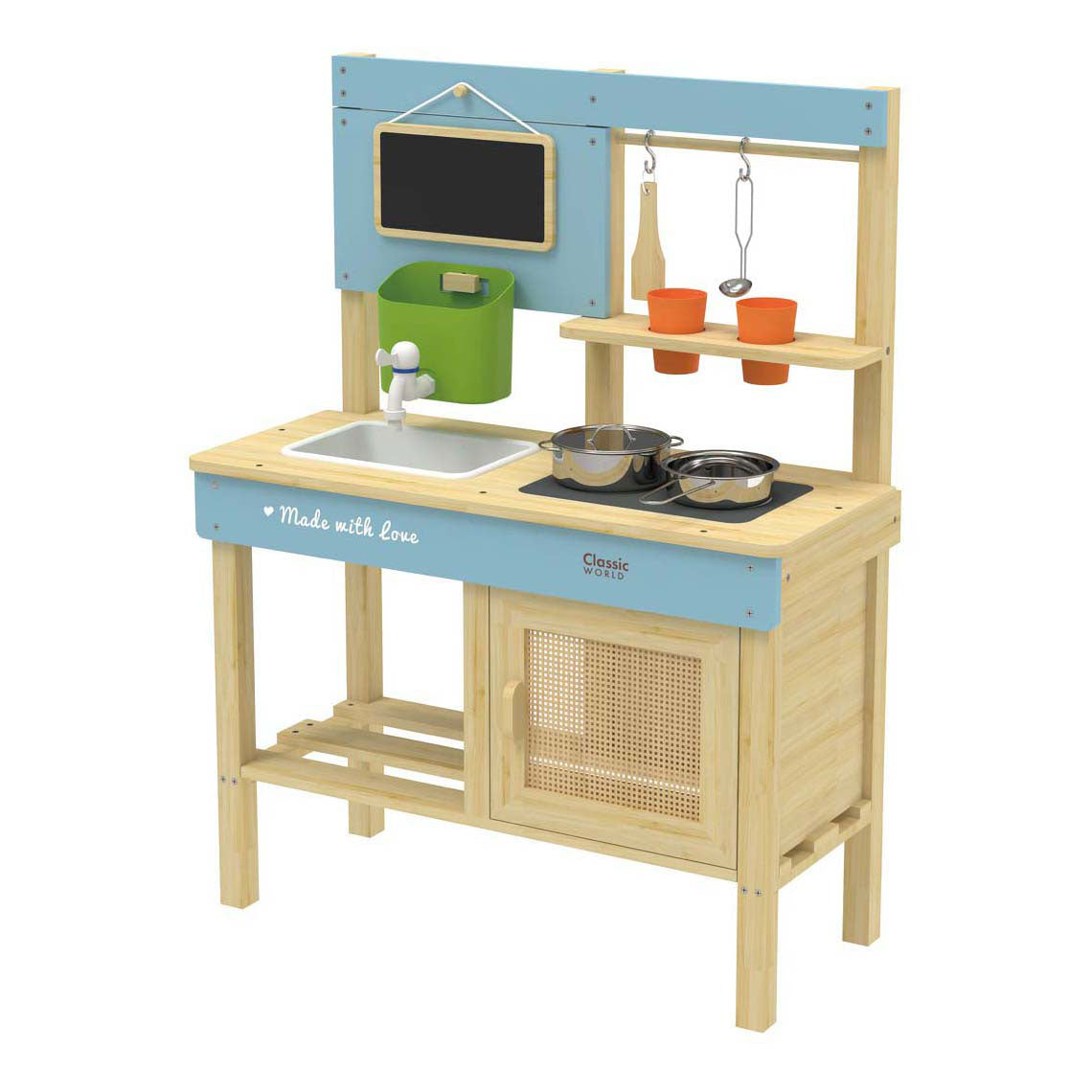 Classic World houten buiten speelkeuken met accesoires, 7dlg.
