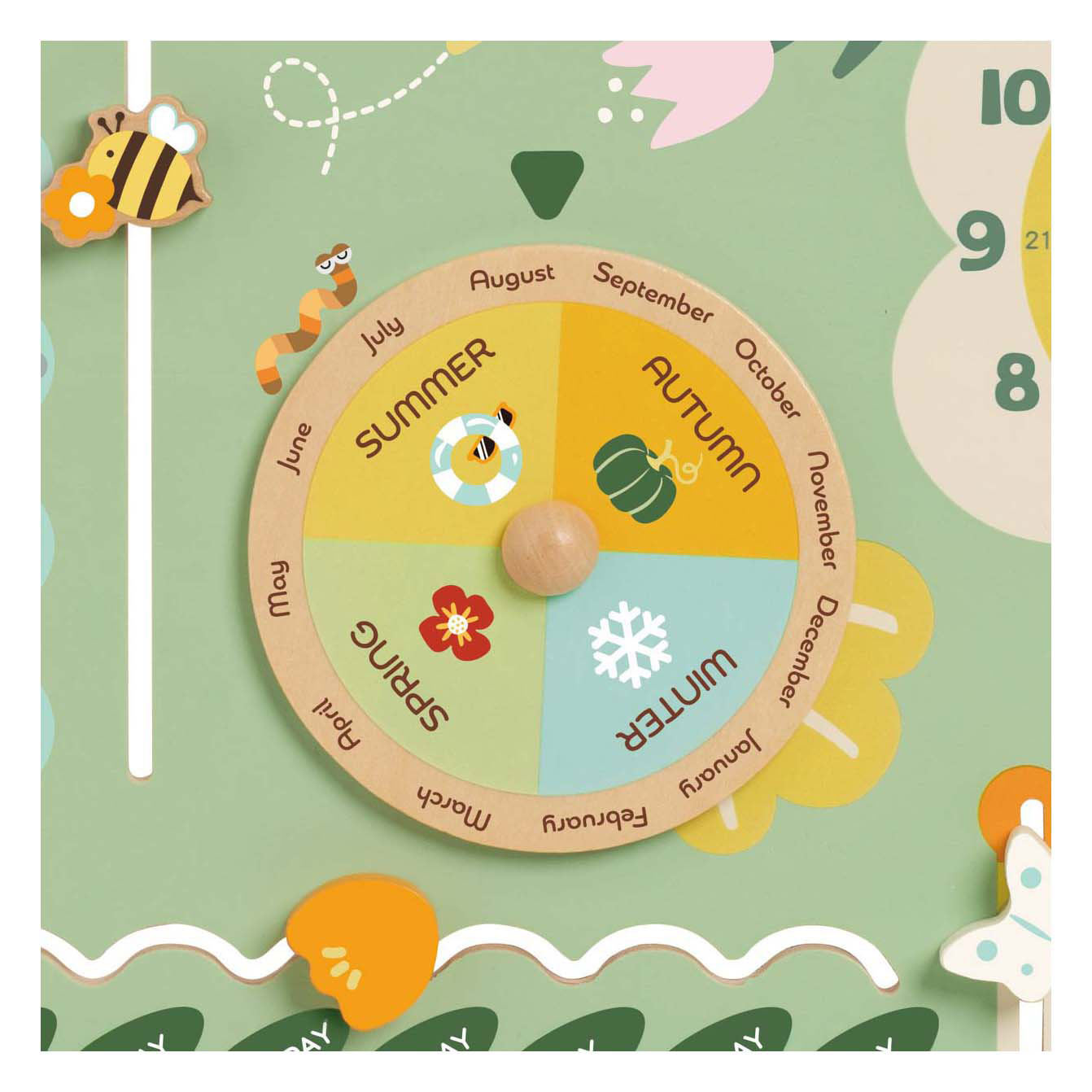 Classic World houten vintage kalender leerklok