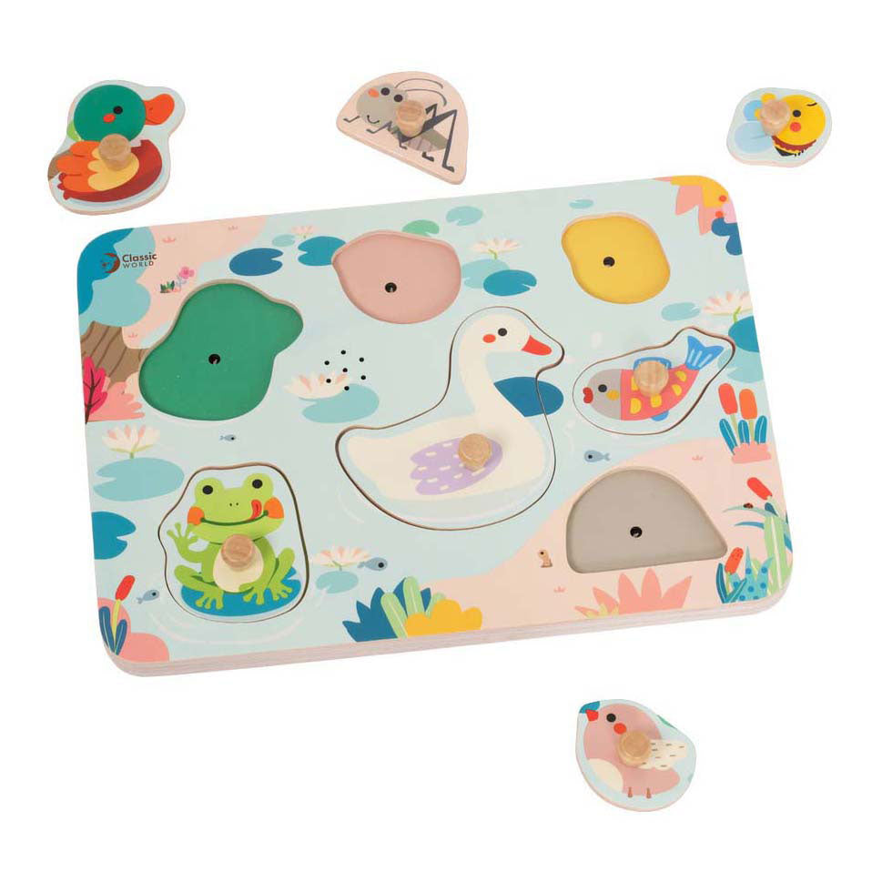 Classic World houten noppenpuzzel poel met geluid