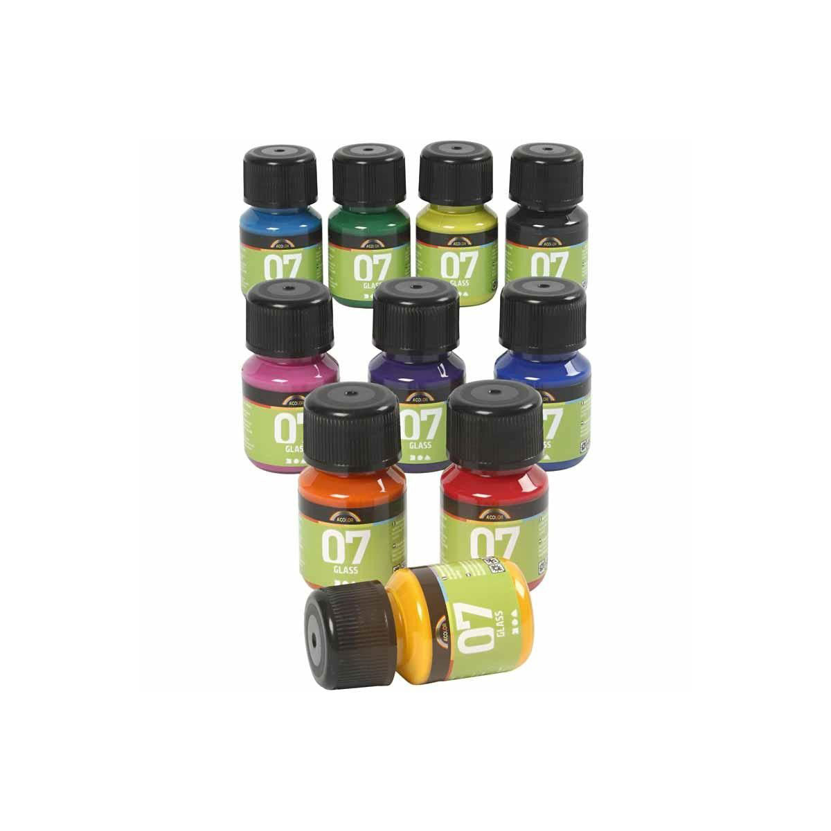 A-Color Permanente glasverf - set van 10 kleuren, 30ml