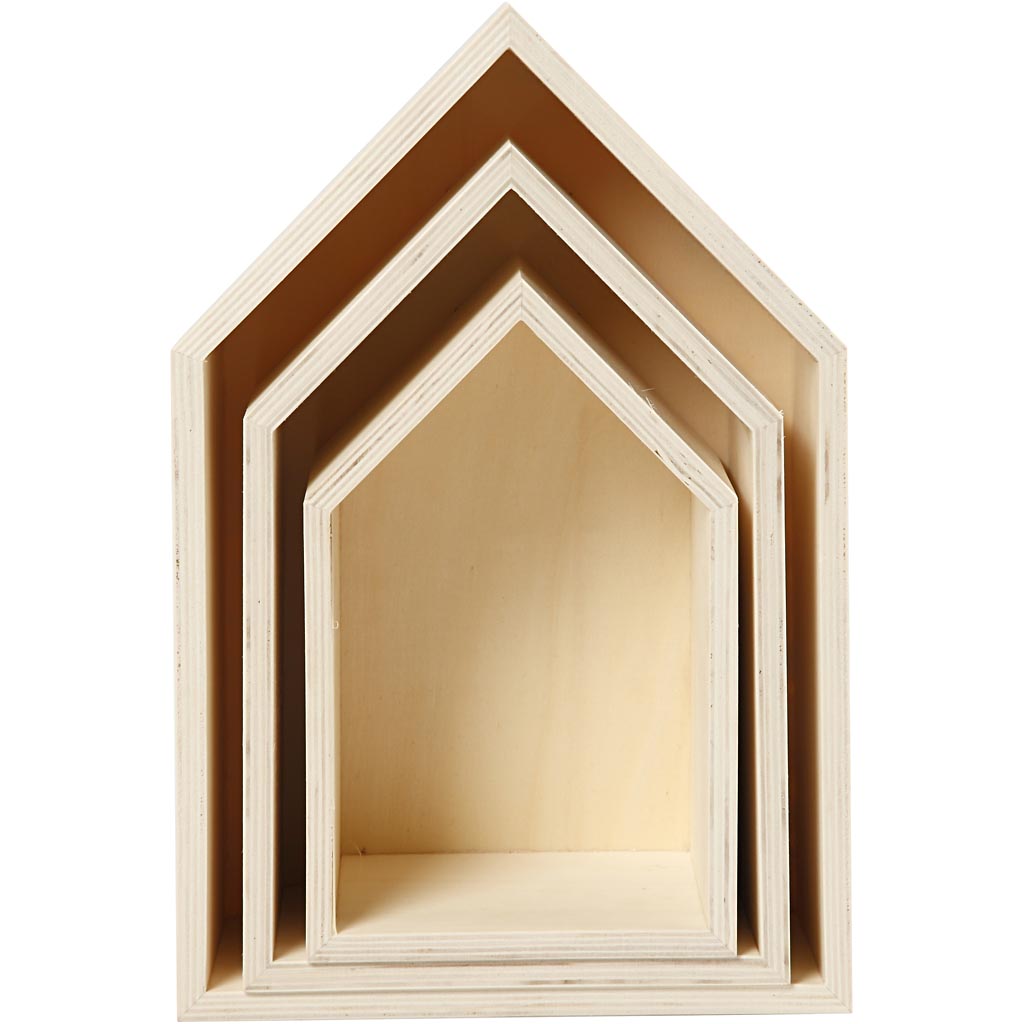 Creativ Company Houten huisjes met ophanghaak, 3st.