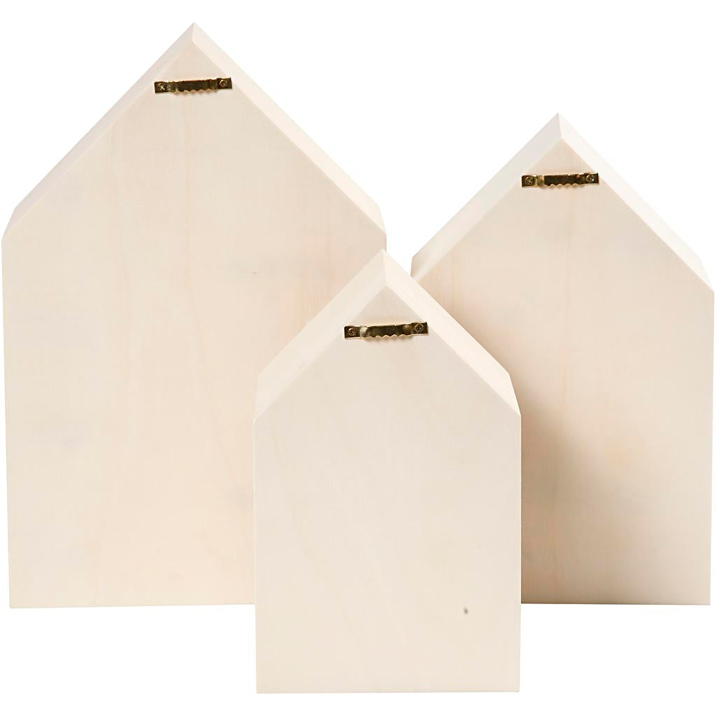 Creativ Company Houten huisjes met ophanghaak, 3st.
