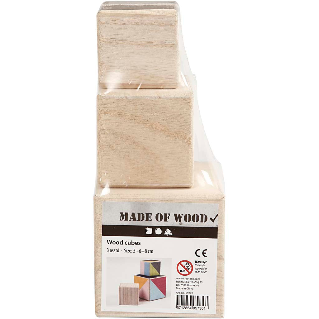 Creativ Company Houten kubussen, set van 3