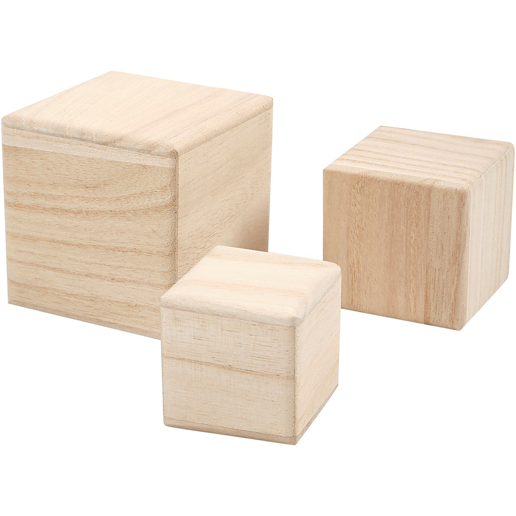 Creativ Company Houten kubussen, set van 3