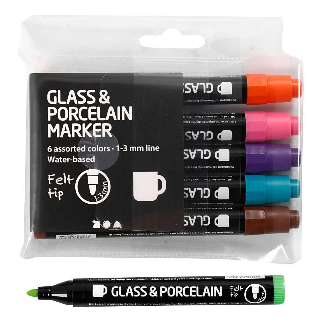 Creativ Company Glas- en porseleinstiften extra kleuren, 6st.