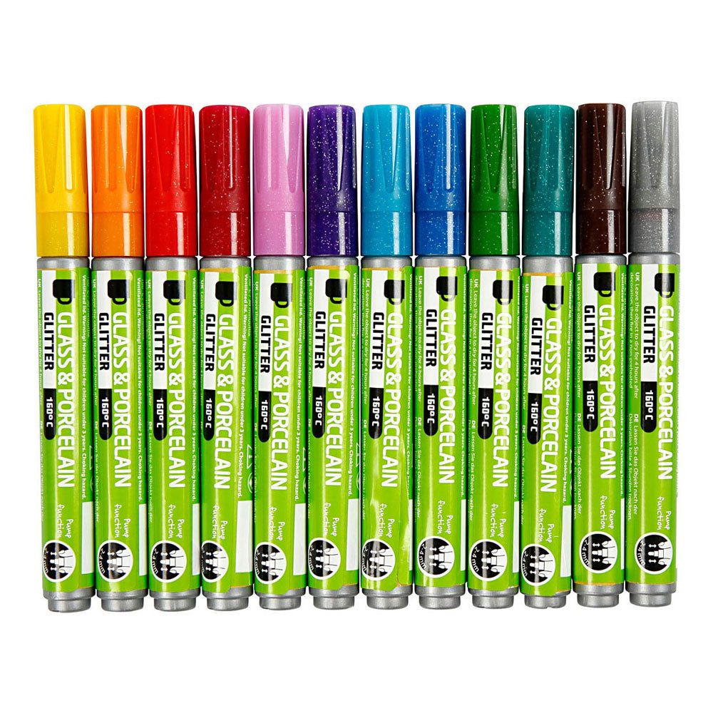 Creativ Company Glas- en porseleinstiften kleur glitter, 12st.