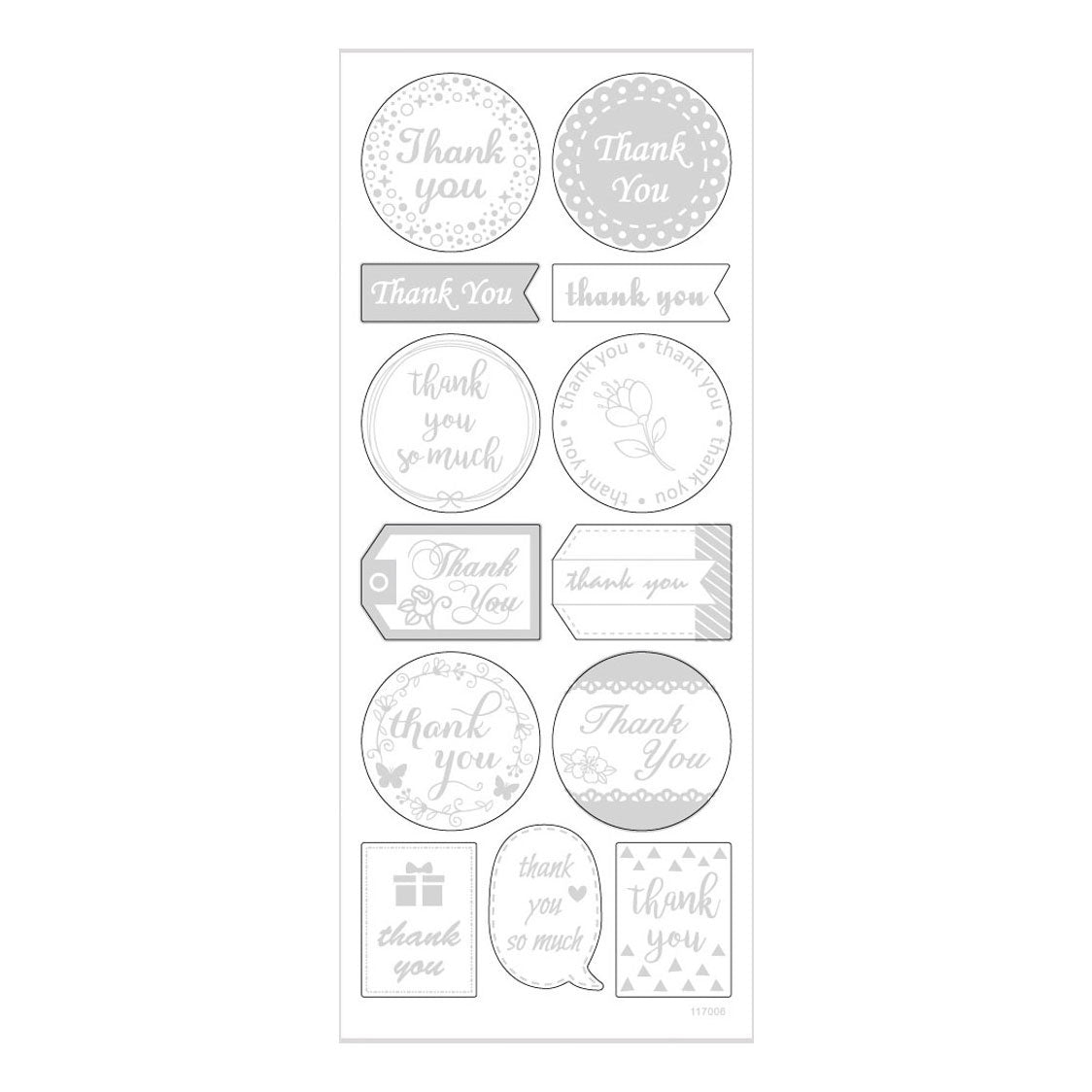 Creativ Company Stickers zilver thank you, 1 vel