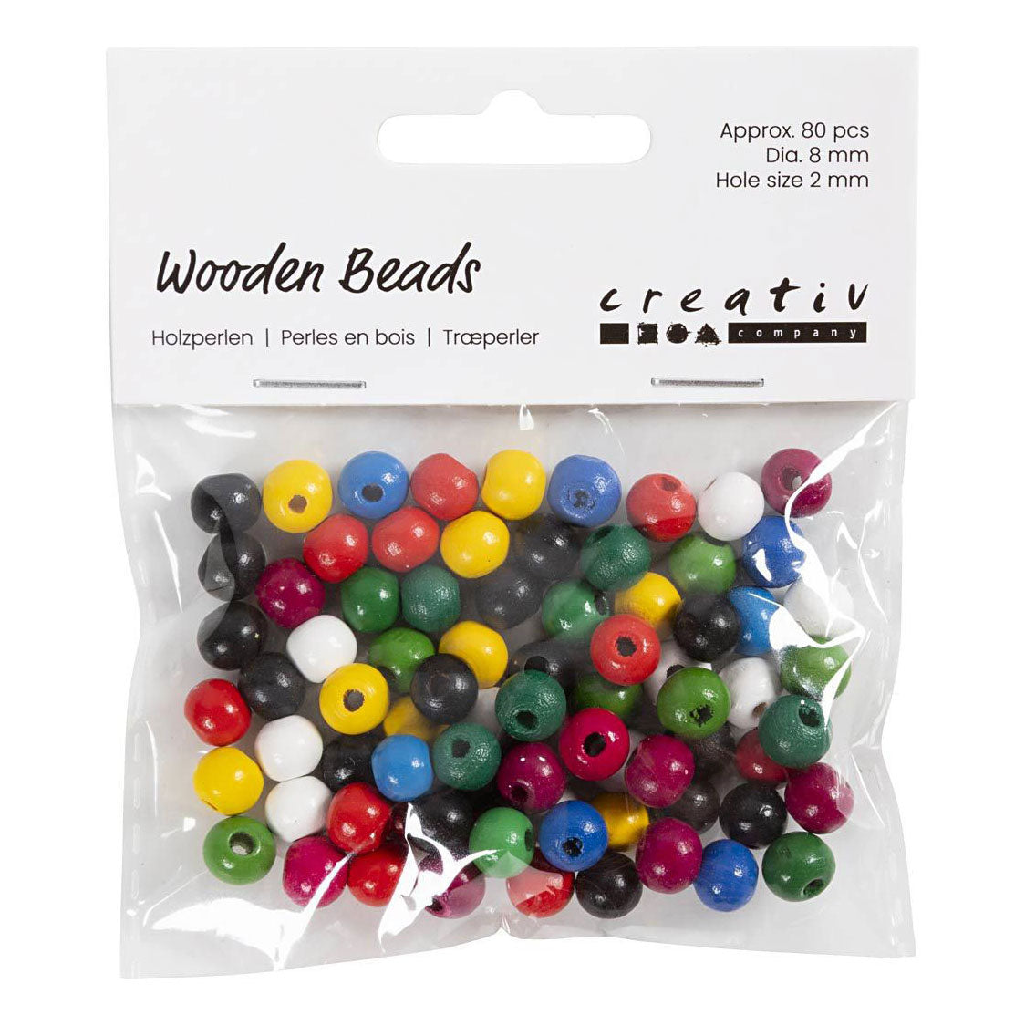 Creativ Company Houten kralen diverse kleuren, 80st.