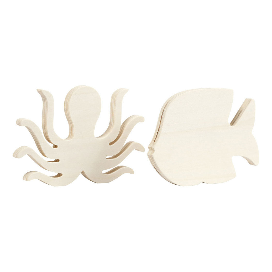 Creativ Company Houten zeedieren inktvis en vis, 2st.