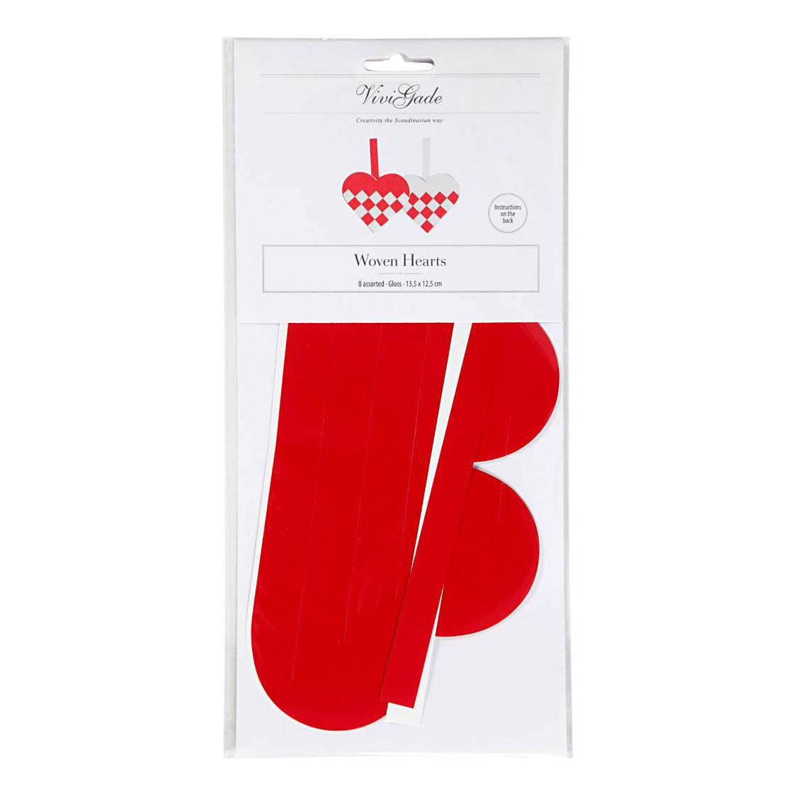 Creativ Company Gevlochten harten rood wit, set van 8