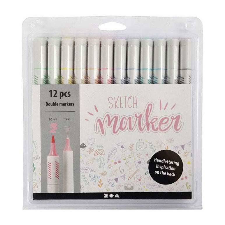Creativ Company Handletter stiften pastelkleuren, 12st. dubbelzijdig