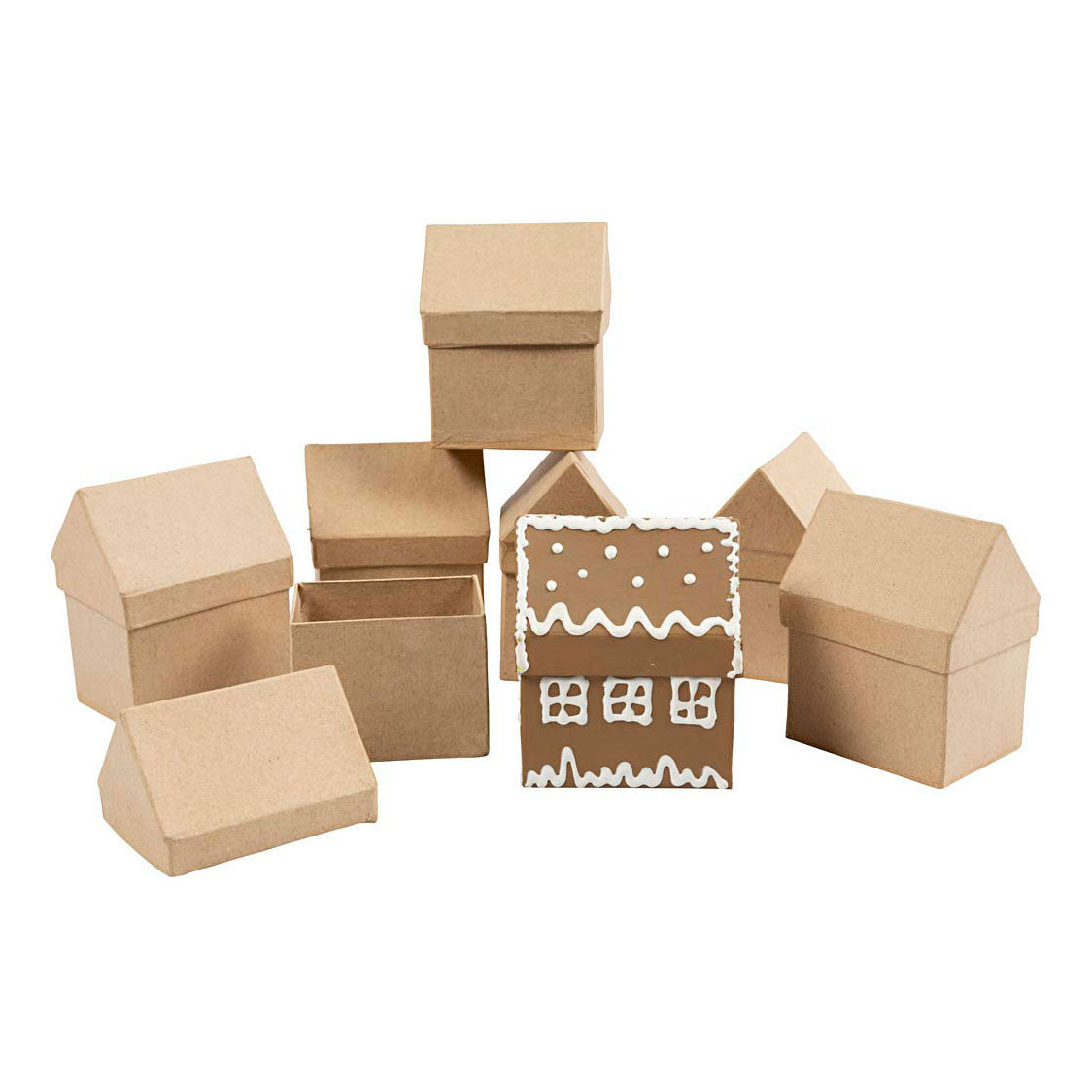 Creativ Company Huizen papier-mache, set van 4