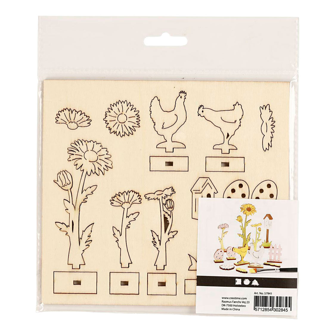 Creativ Company Diy houten figuren kippen, eieren en bloemen