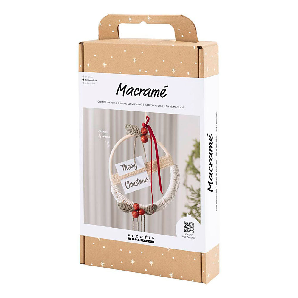 Creativ Company Https: www.cchobby.nl hobbyset-macrame-kerstkrans-mosgroen-kerstrood-off-white-1-doos