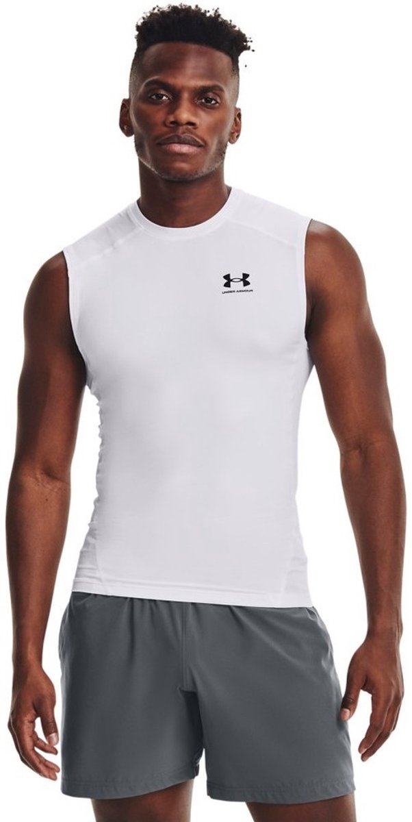 Under Armour ua hg armour comp sl-wht heren sportshirt - wit - zwart