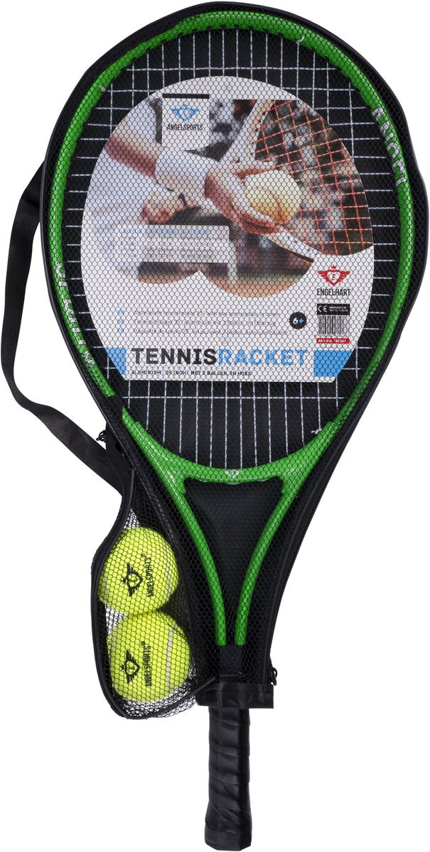 Engelhart Tennisracket met hoes en 2 ballen - groen
