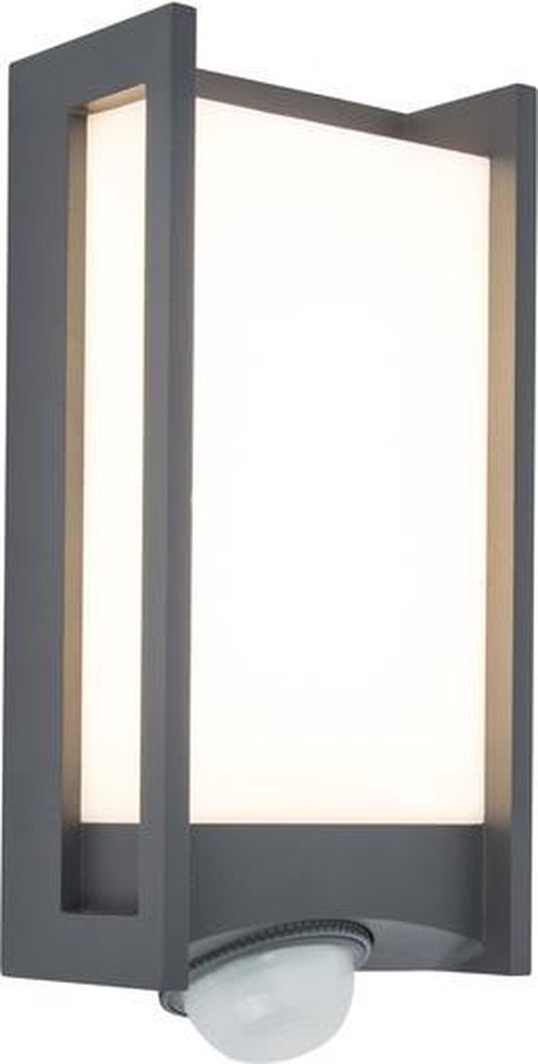 LUTEC qubo - led wandlamp voor buiten - pir bewegingssensor - premium aluminium - 800lm - 3000k warm licht - ip54 extra weerbestendig - donkergrijs - 110 x 270 x 76 mm