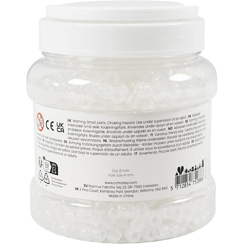 Creativ Company Https: www.cchobby.nl uv-parels-l-6-mm-d-8-mm-gatgrootte-4-mm-ca-1800-stuk-diverse-kleuren-320-gr-700-ml-1-doosje