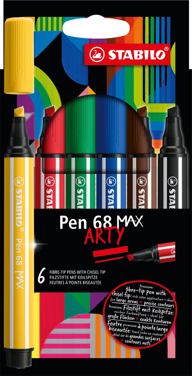 STABILO pen 68 max arty - viltstift met dikke beitelpunt - set 6 stuks