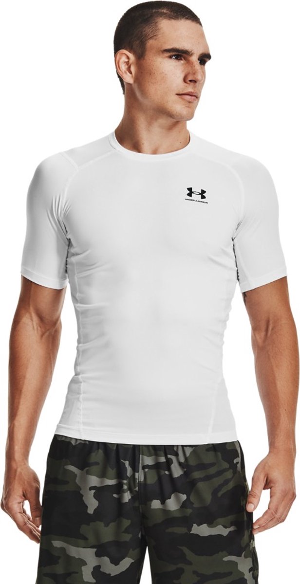 Under Armour ua hg armour comp ss-wht heren sportshirt - wit - zwart