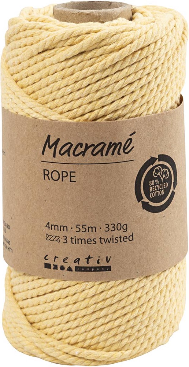 Creativ Company macramé koord 4 mm 55 m lichtgeel
