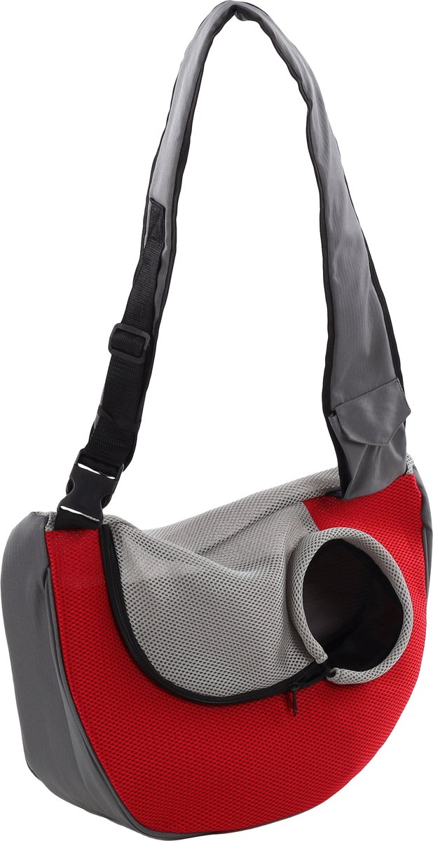 Flamingo Hondentas skip – comfortabele honden draagtas buikdrager – draagtas hond kat – rood grijs – 50 cm – tot 10 kg