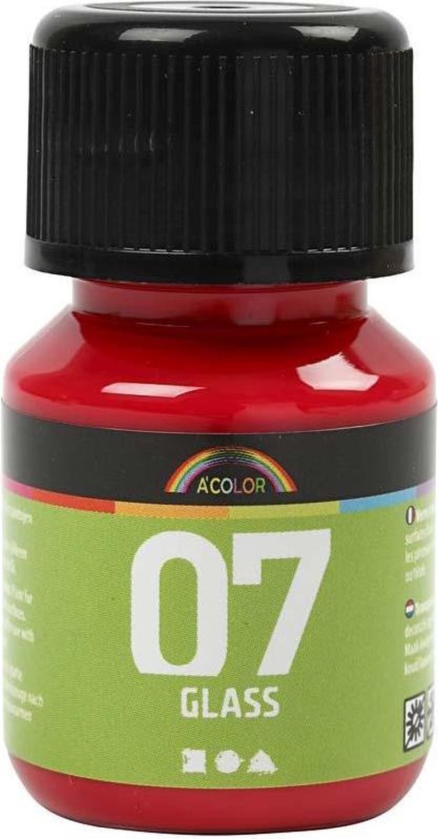 A-Color Glass Permanente glasverf - rood, 30ml