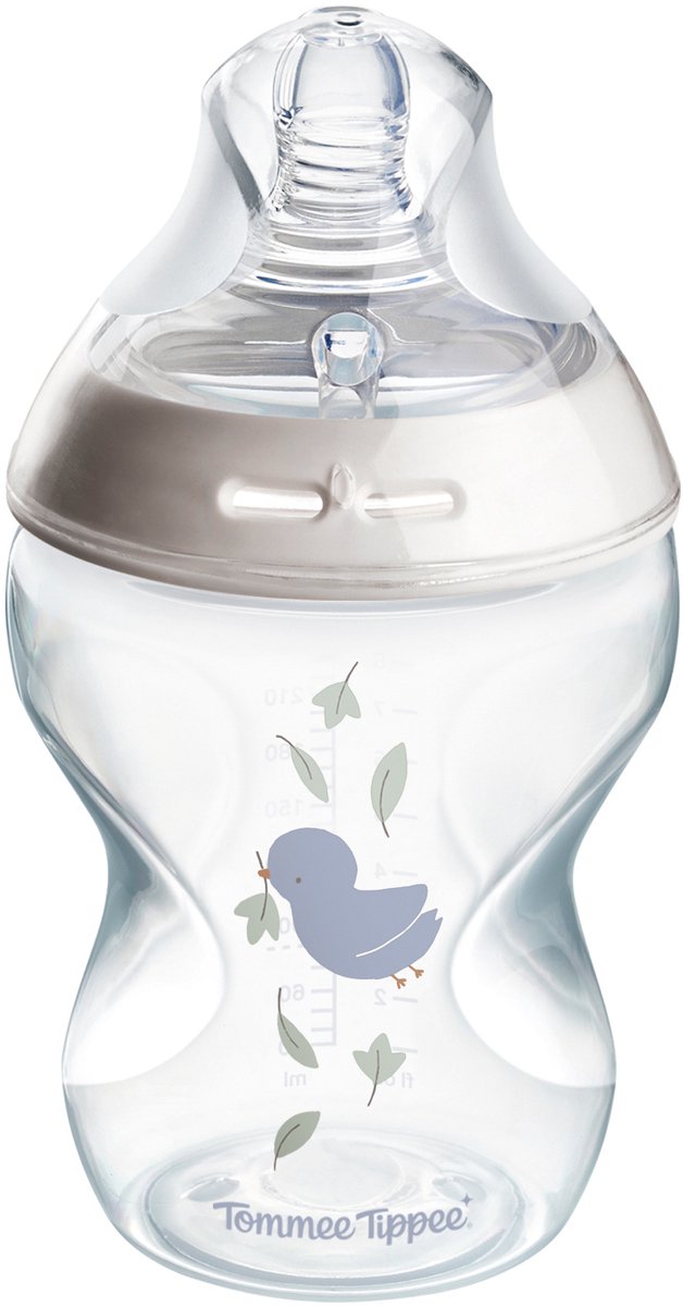 Tommee Tippee natural start babyfles - set van 1 x 260ml baby fles - lage toevoersnelheid 0m+ - met vogelmotief