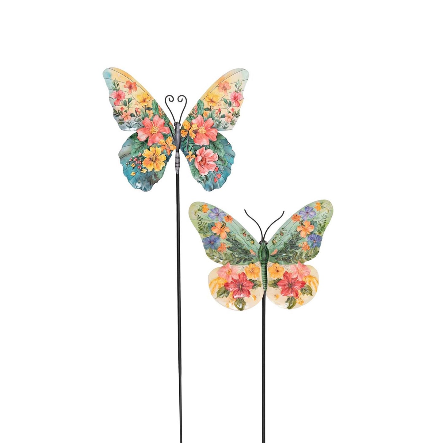 Anna's Collection Vlinder met bloemen op steker 15x57cm