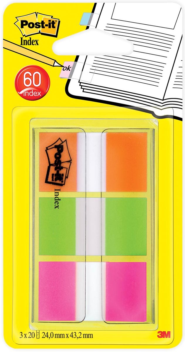 Post-it ® index standaard, draagbare set, oranje, groen, paars, 24 mm x 43.2 mm
