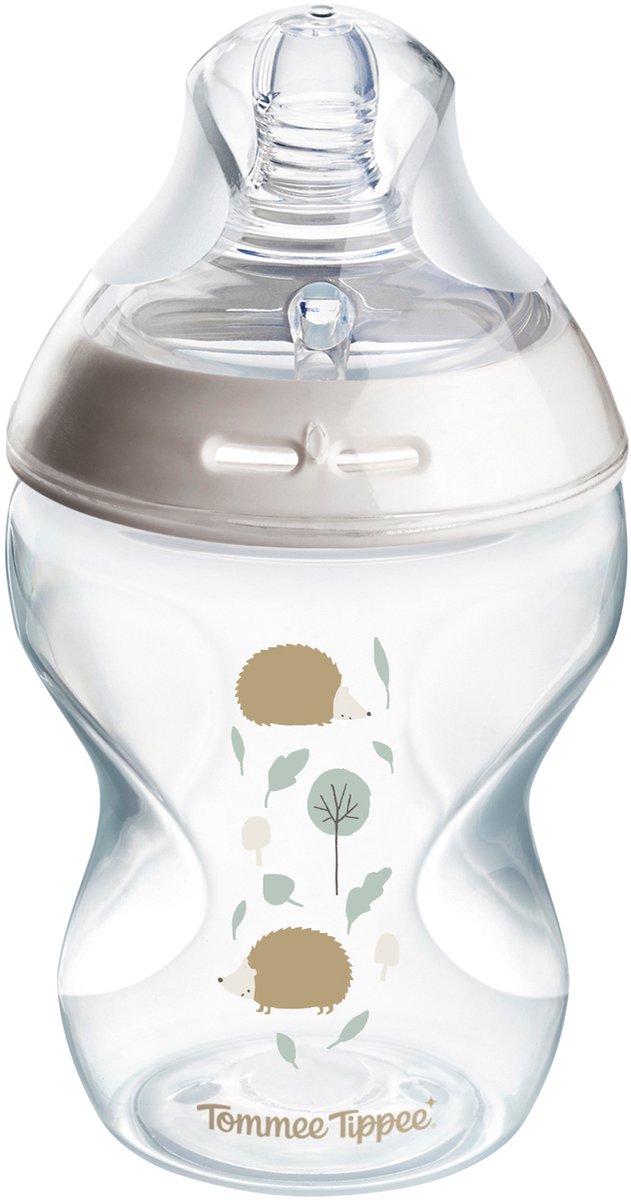 Tommee Tippee natural start babyfles - set van 1 x 260ml baby fles - lage toevoersnelheid 0m+ - met egelmotief