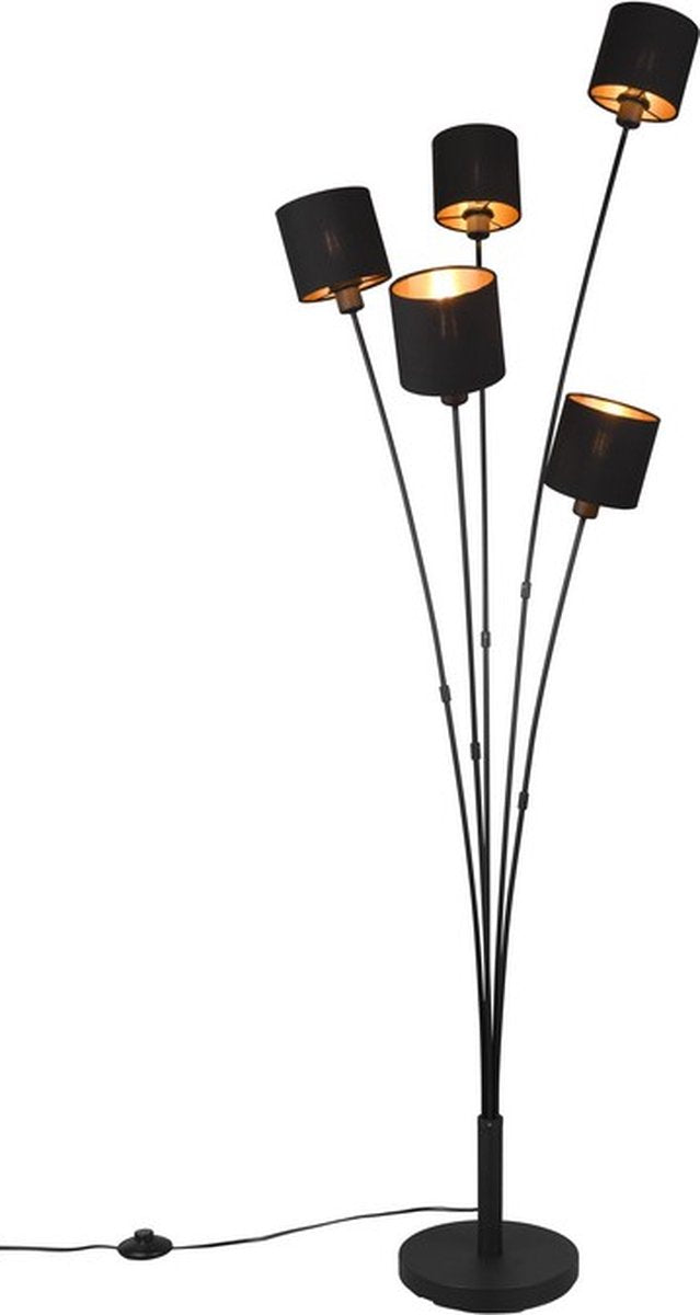 RL LIVE YOUR LIGHT Reality tommy - vloerlamp - zwart - excl. 5x e14 - voetschakelaar - h163cm - kapjes zwart goud