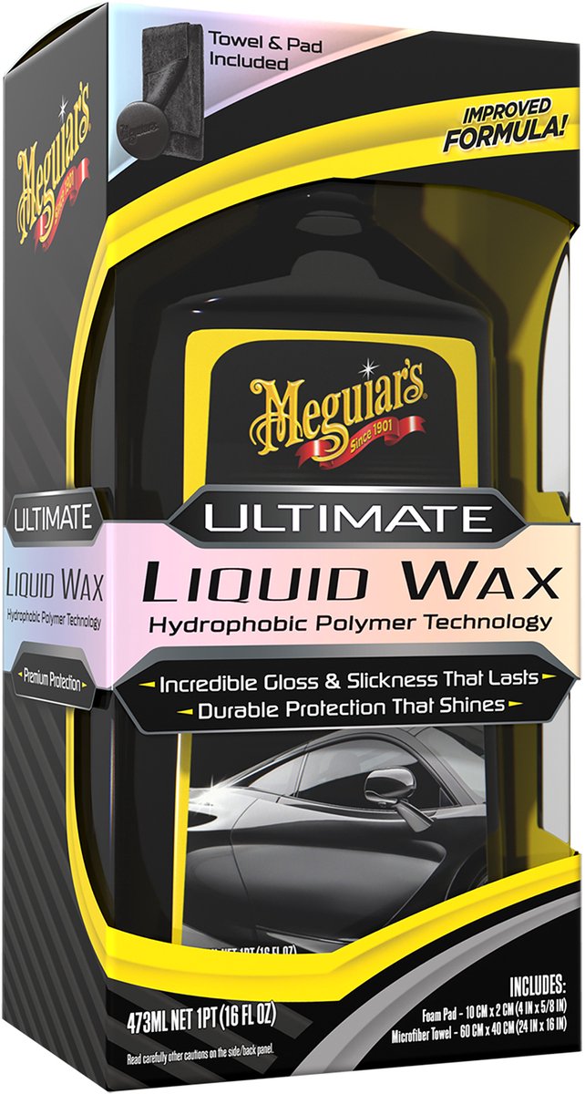 Meguiar's Meguiar’s ultimate liquid wax 473ml set – 3-delige autowax set – spiegelglans reflectie – inclusief applicator microvezeldoek