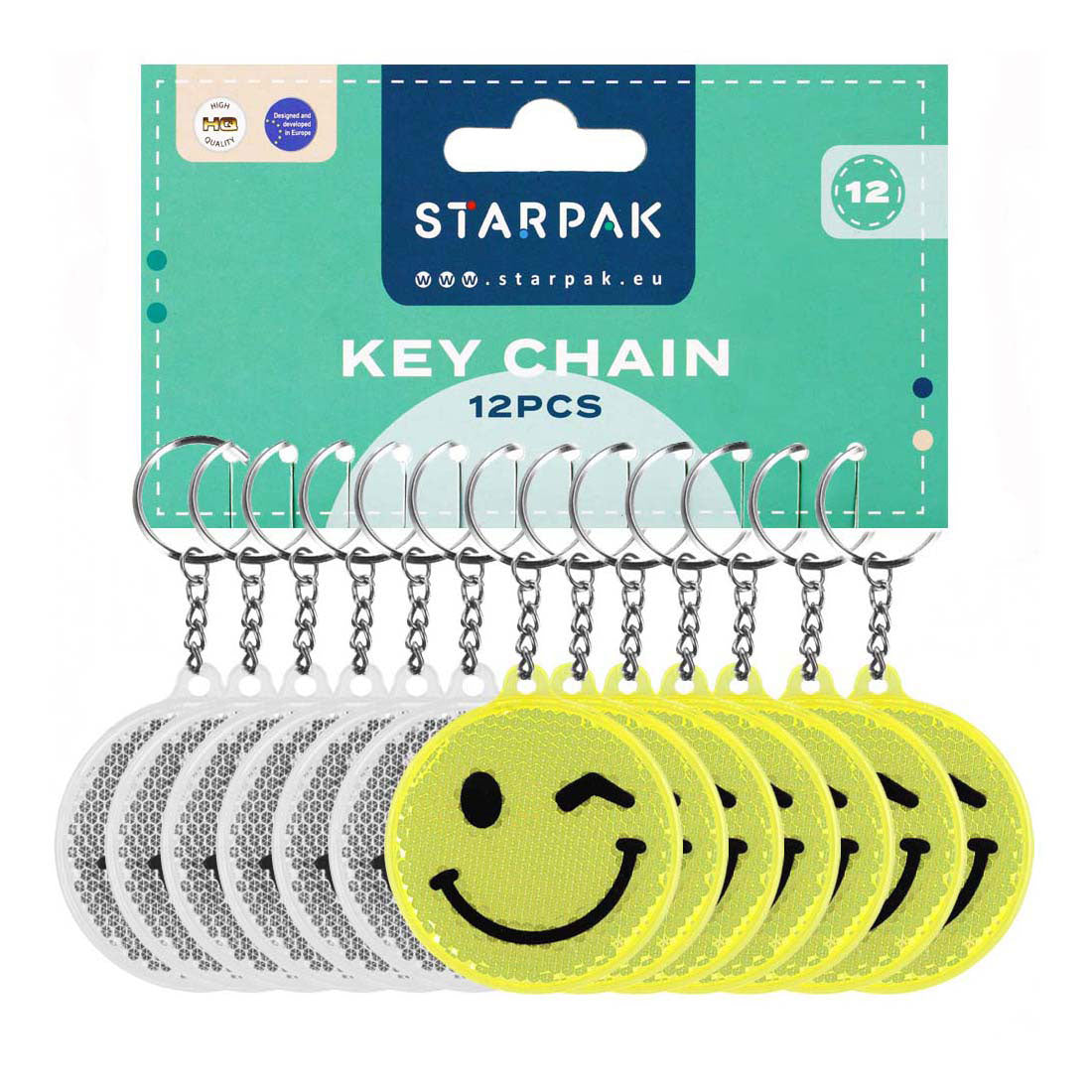 Reflecterende Sleutelhanger Emoticon, 12st.