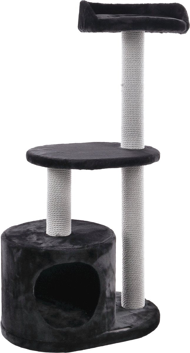 Flamingo Krabpaal – echo – zwart grijs – 48x34x99 cm – krabmeubel met ligplateaus schuilplaats – sisaltouw – zachte pluche – voor katten kittens