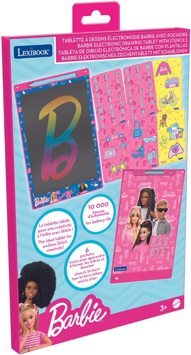 Lexibook Barbie 11’’ meerkleurige leer- en teken-e-ink-tablet met sjablonen